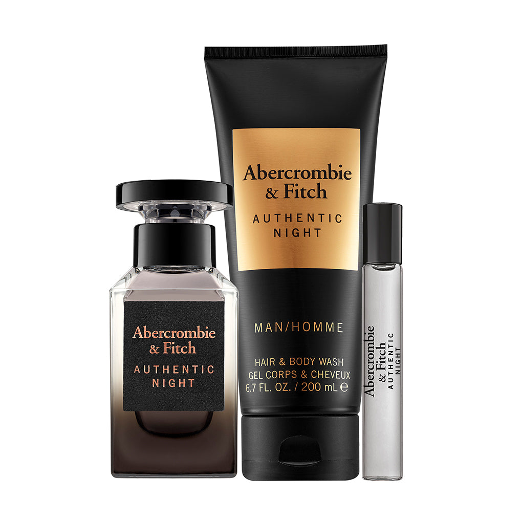 ABERCROMBIE & FITCH-AUTHENTIC NIGHT FOR MEN
GIFT SET EAU DE TOILETTE 100ML +15ml TRAVEL SPRAY+200ml HAND & BODY WASH