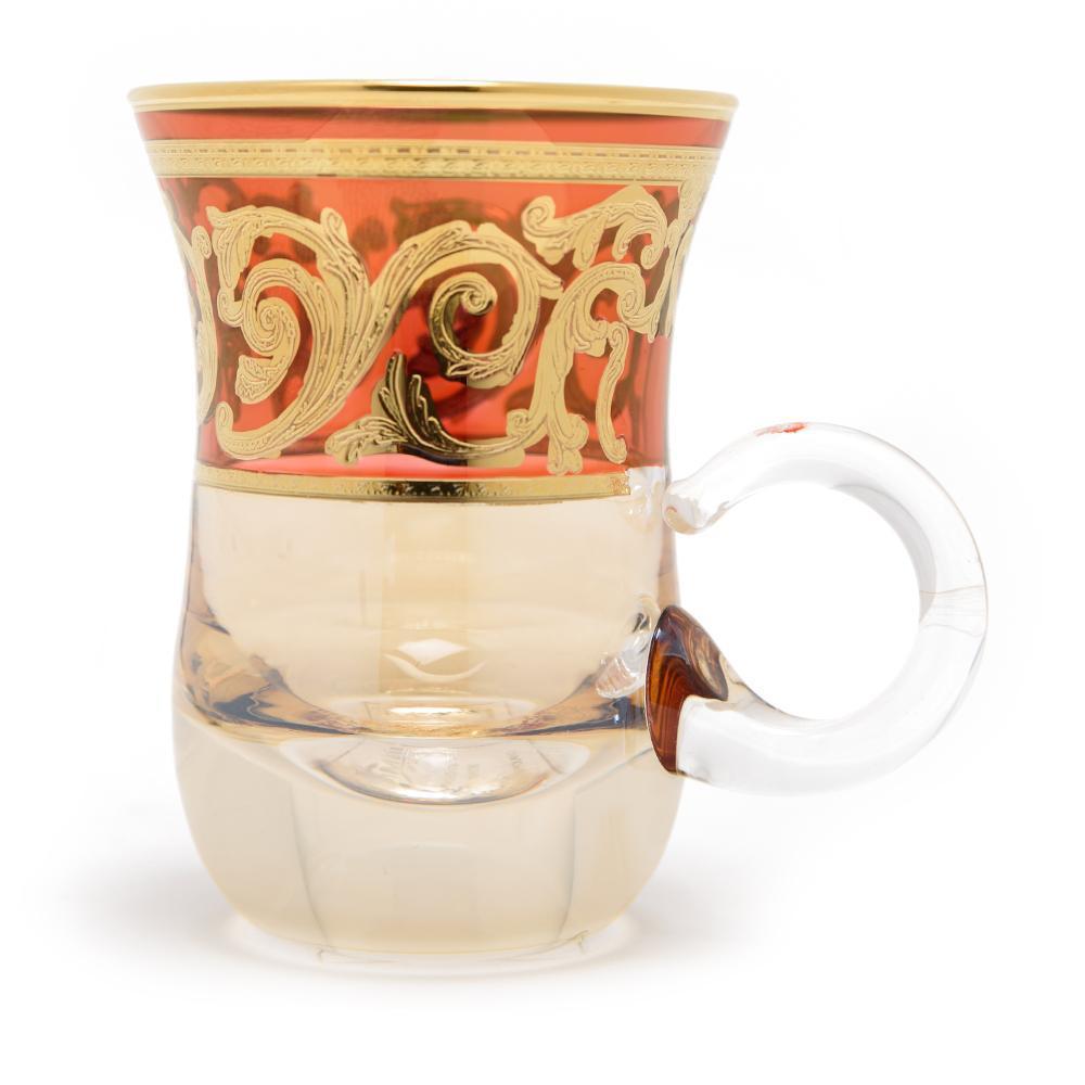 Combi Clarice Tea Cup and Saucer Set - Red and Amber, 12 Piece - G597Z-RED&AM/35 - Jashanmal Home