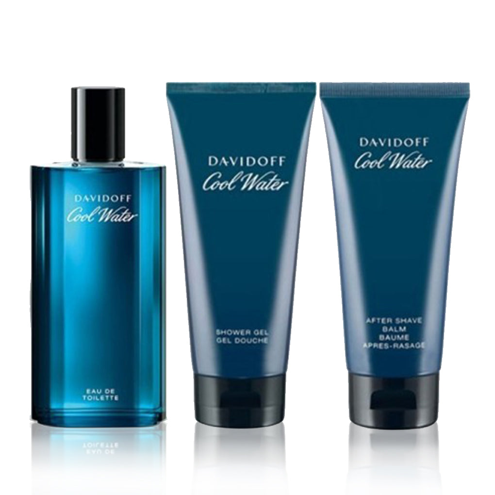 دافيدوف كول ووتر للرجال - مجموعة هدايا - عطر EDT 125 مل + سائل ما بعد الحلاقة 75 مل + جل استحمام 75 مل