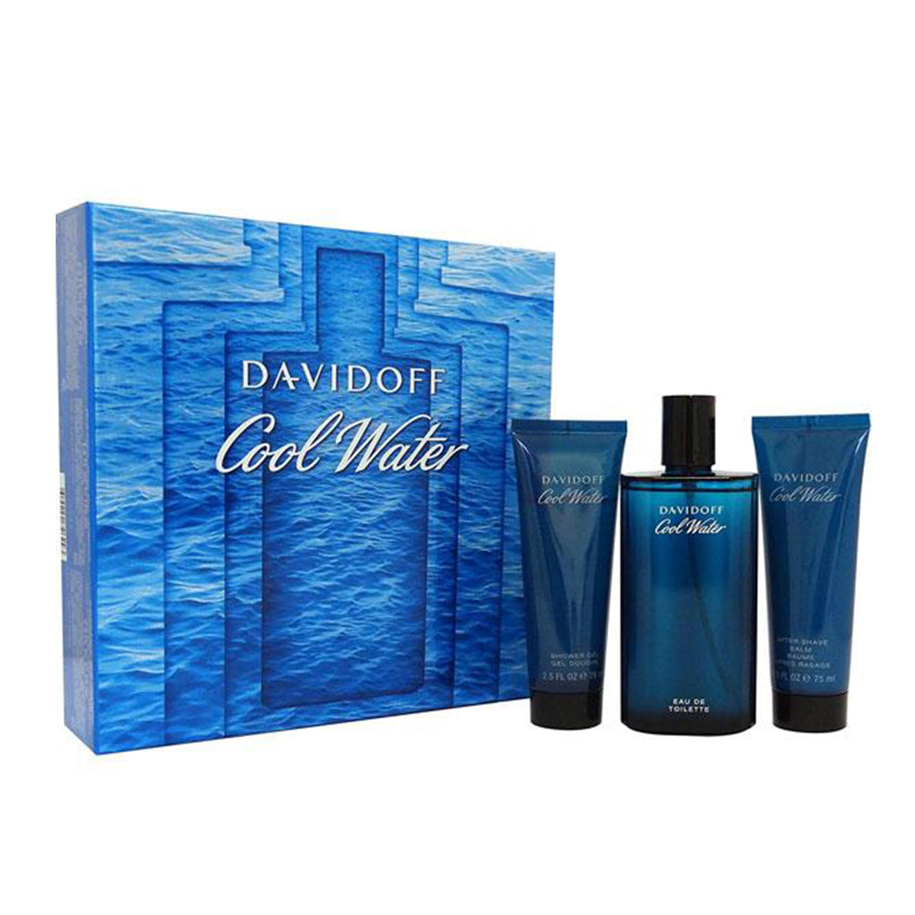 دافيدوف كول ووتر للرجال - مجموعة هدايا - عطر EDT 125 مل + سائل ما بعد الحلاقة 75 مل + جل استحمام 75 مل
