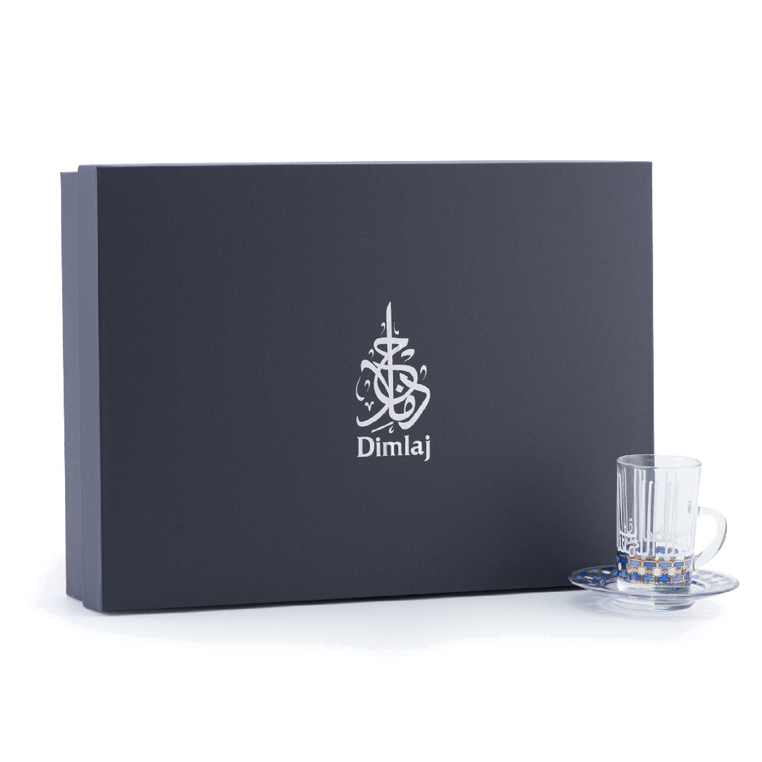 Dimlaj Asala Tea Cup and Saucer Set - Clear, Gold and Blue, 12 Pieces - 46676 - Jashanmal Home