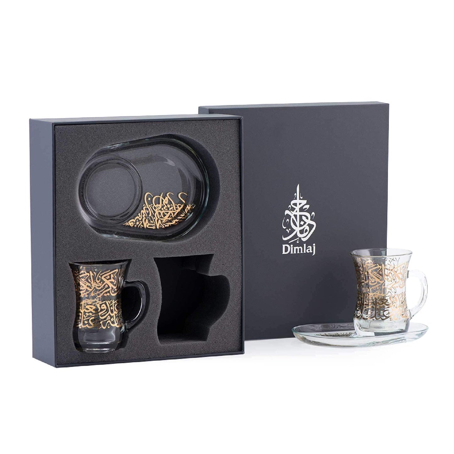 Dimlaj Kareem Mug and Saucer Set - Clear and Gold, 4 Pieces - 46760 - Jashanmal Home