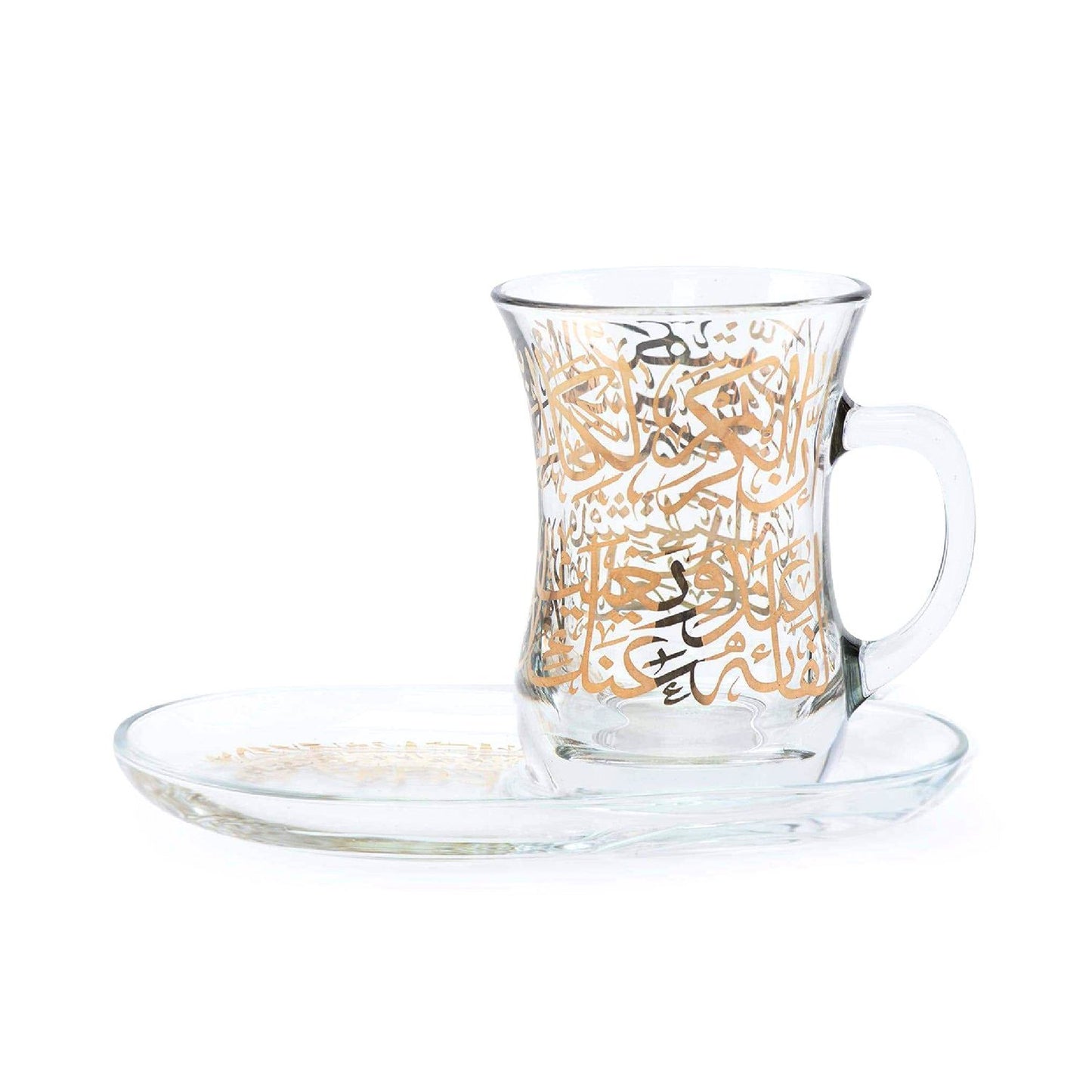 Dimlaj Kareem Mug and Saucer Set - Clear and Gold, 4 Pieces - 46760 - Jashanmal Home