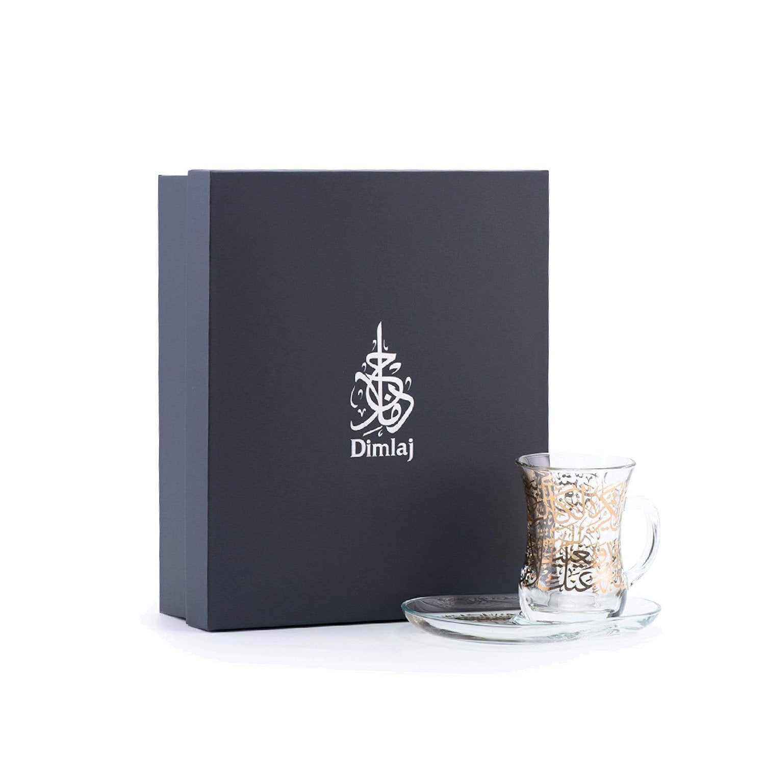 Dimlaj Kareem Mug and Saucer Set - Clear and Gold, 4 Pieces - 46760 - Jashanmal Home