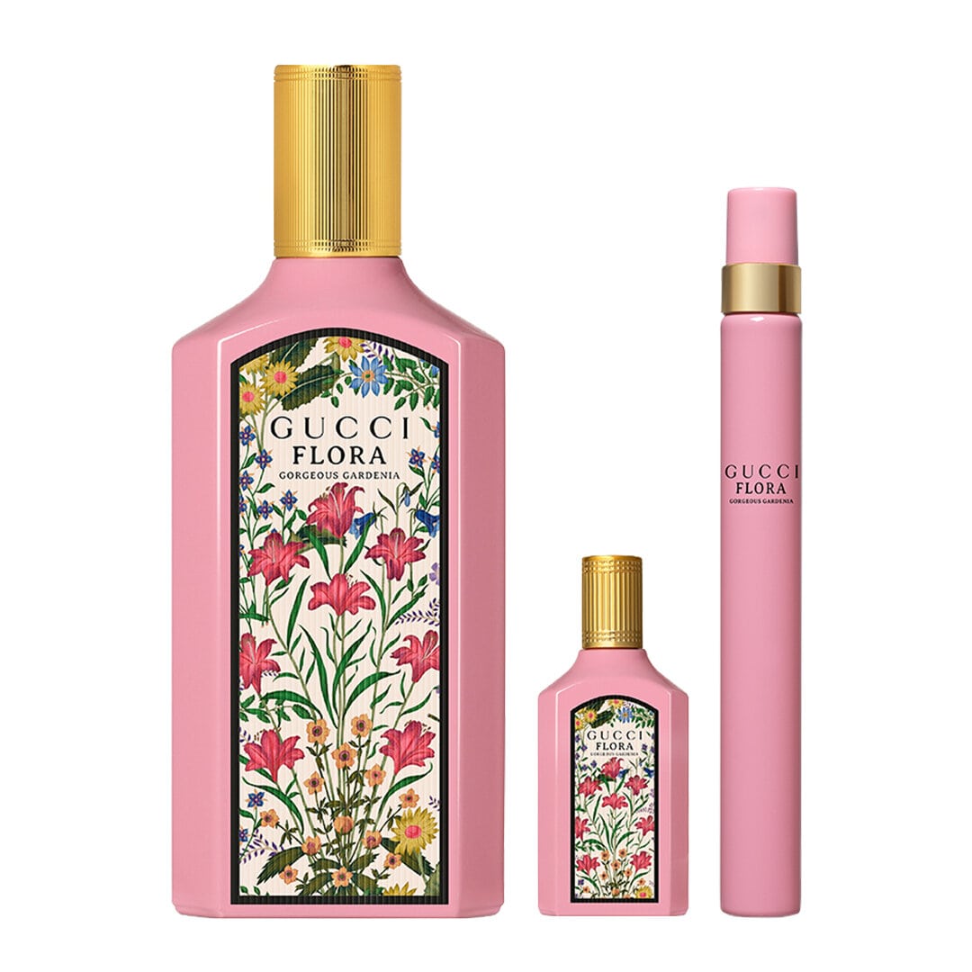 GUCCI FLORA GORGEOUS GARDENIA GIFTSETEAU DE PARFUM 100ml + 5ml MINIATURE+10ml PURSE SPRAY
