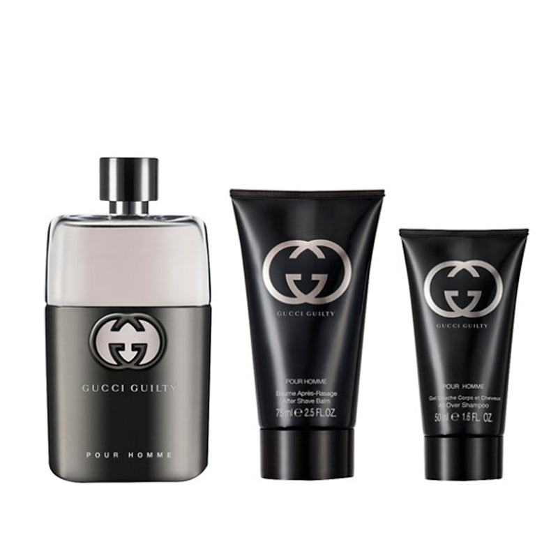 GUCCI GUILTY POUR HOMME GIFTSET
EAU DE TOILETTE 90ml + 75ml AFTERSHAVE BALM+50ml SHOWER GEL NATURAL SPRAY