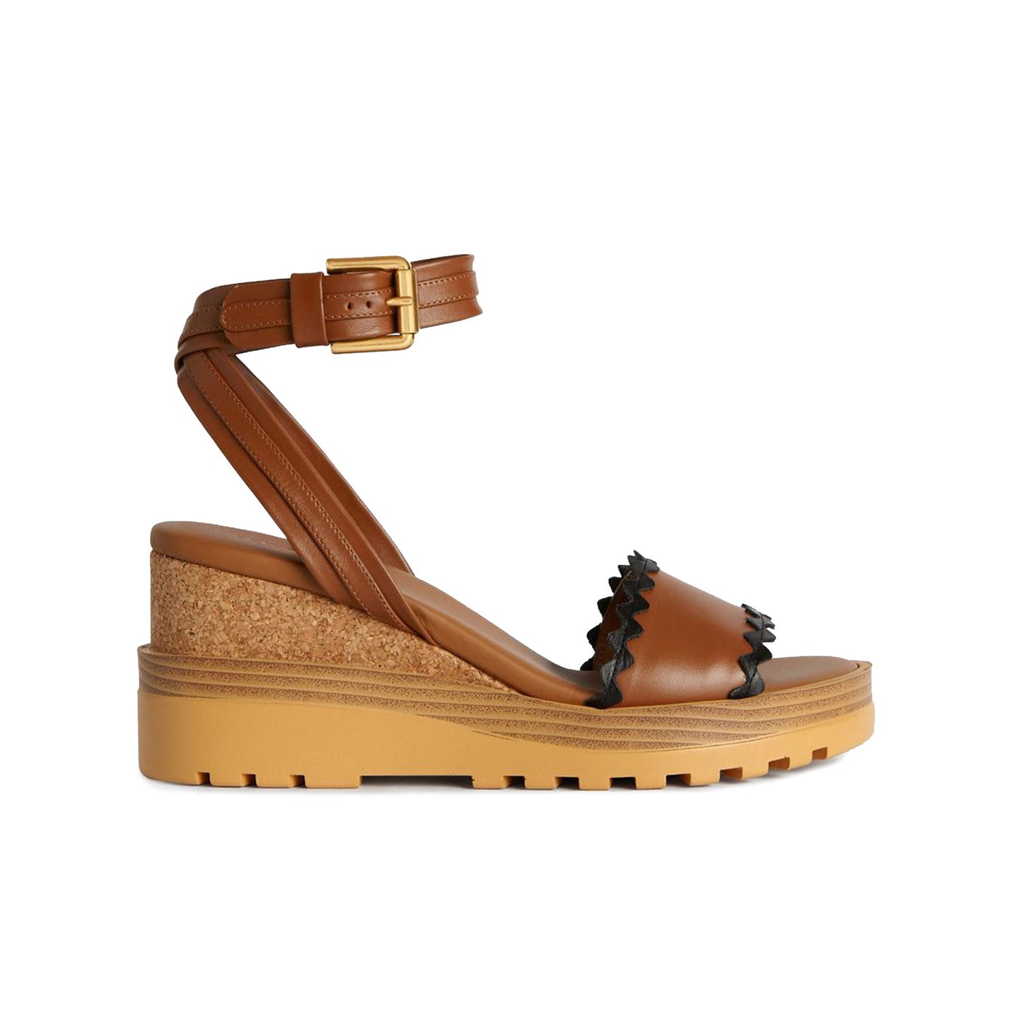 SEE BY CHLOE LEATHER WEDGE SANDALS BROWN - SB36122A-533